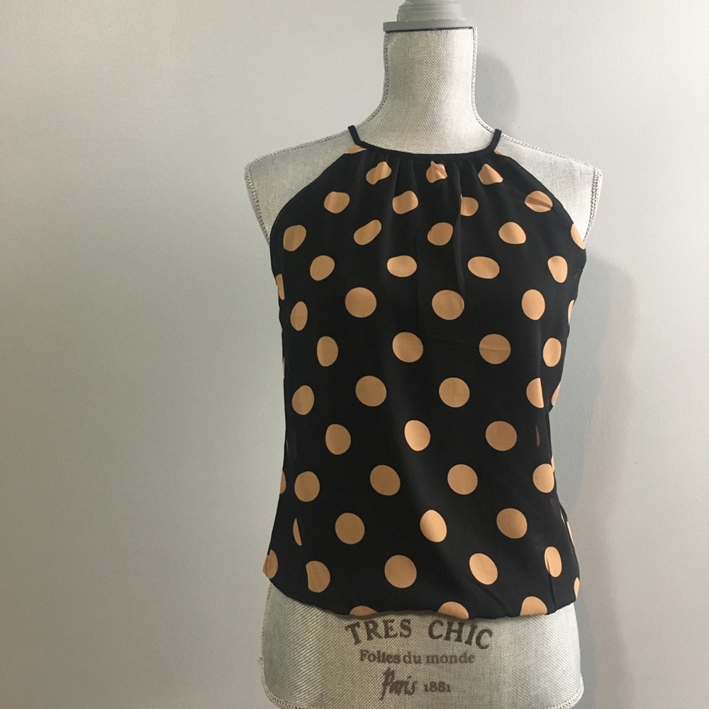 Express black and tan polka dot top